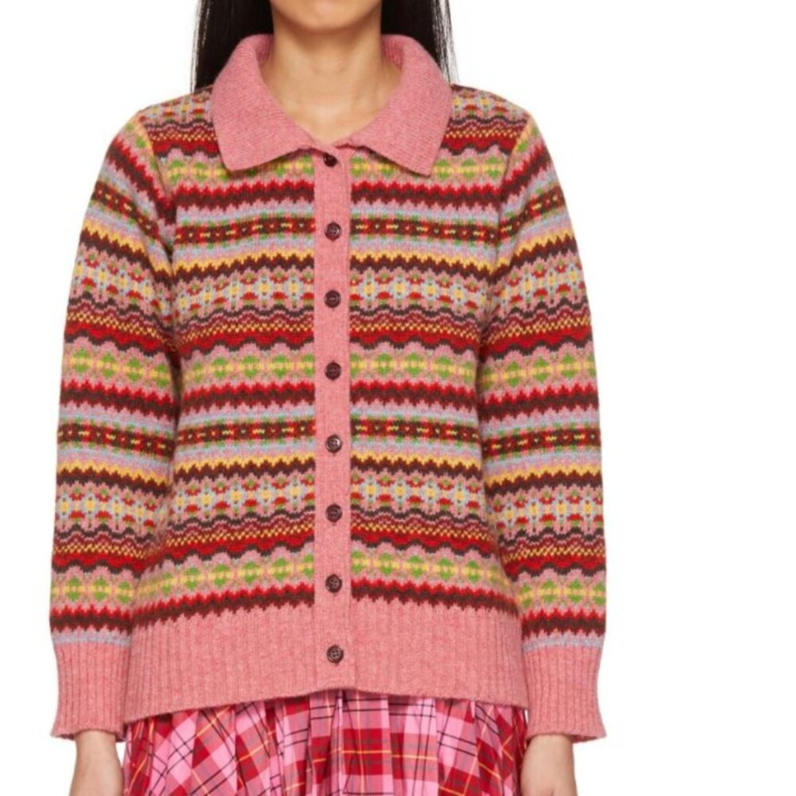 New Molly Goddard Harper Fair Isle Cardigan Sweater Blue Sz S — image 2 of 8